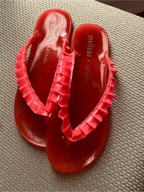 Melissa Red Ruffle Jelly Sandals for Women